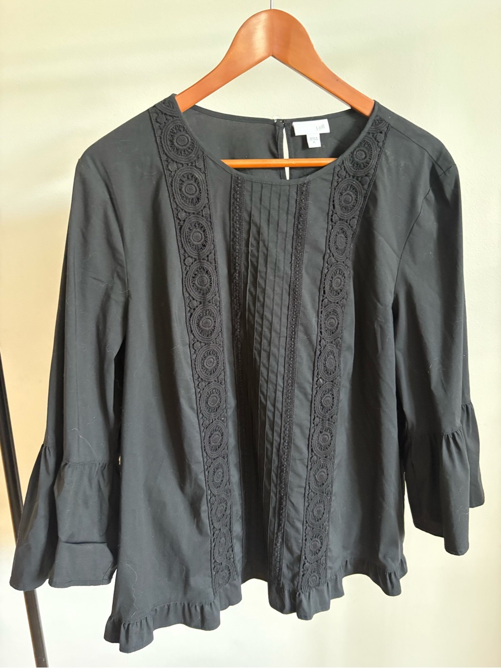 J. Jill Black Embroidered Pintuck Blouse